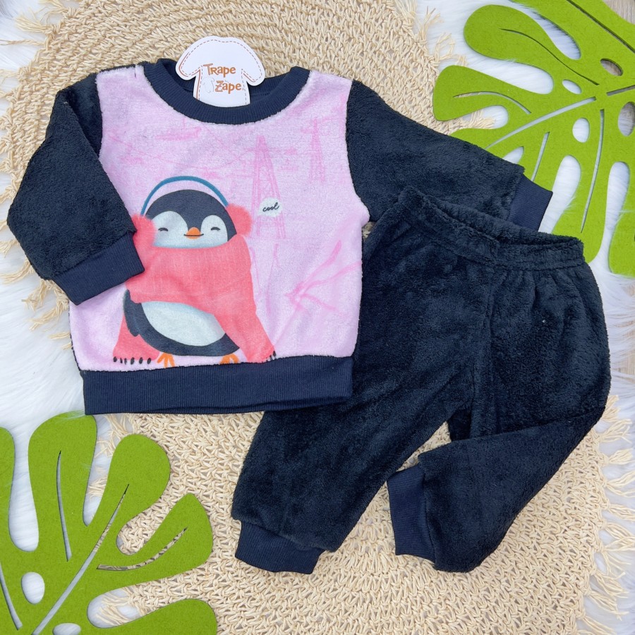 TileeSul- Conj. de pelinho Pinguim Preto e rosa